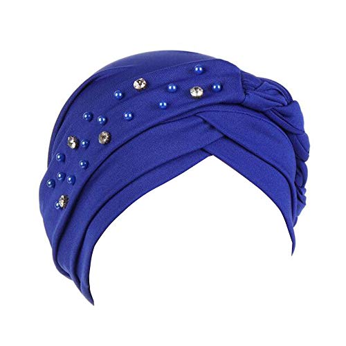 beauty YFJH Women Beaded Pre-Tied Turban, Chemo Beanie for Cancer Hair Loss - color: Blue