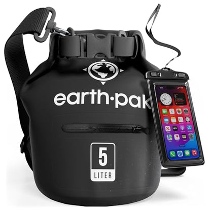 Earth Pak Waterproof Dry Bag with Zippered Pocket - Waterproof Dry Bag Backpack Keeps Gear Dry - color: Black, size: 5L