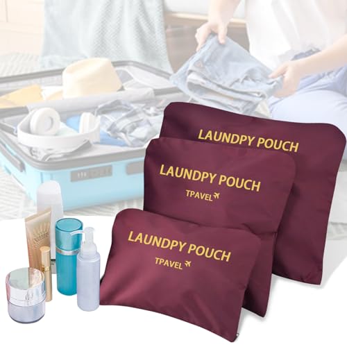 Travel Organizer 3 Set Traveling Storage Bags Multi-functional Luggage Packing Organizers Travel Zipper Pouch for Cosmetics Passport, Socks (Purplish Red 3PCS) - color: Purplish Red