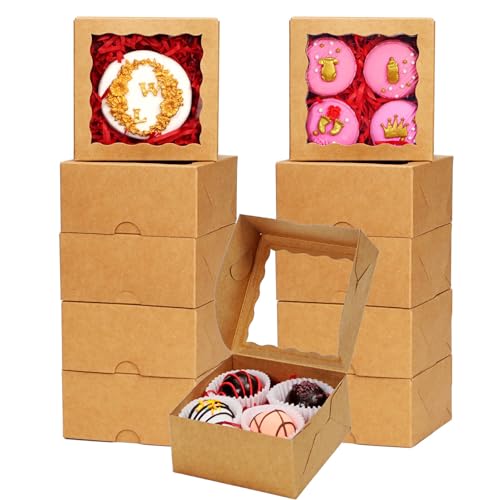 80팩 10.2x10.2x5.1cm(4x4x2인치) 베이커리 간식 상자 쿠키 박스 미니 베이킹 박스 케이크, 파이, 시나몬 롤 간식, 초콜릿 트러플 박스 파티 결혼식 선물 - color: 브라운.