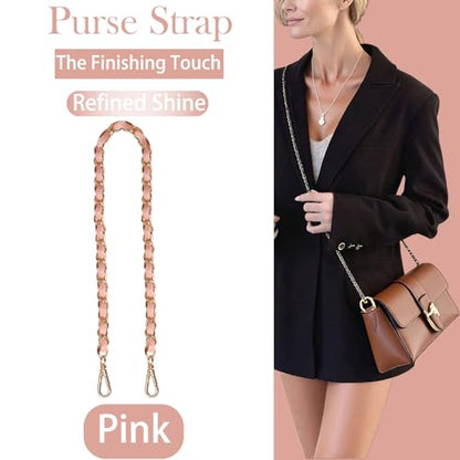 2 Pcs Purse Chain Strap, 47" Gold Chain with Leather, Crossbody Bag Replacement Straps,Handbag Chain for Shoulder Bags - color: Pink