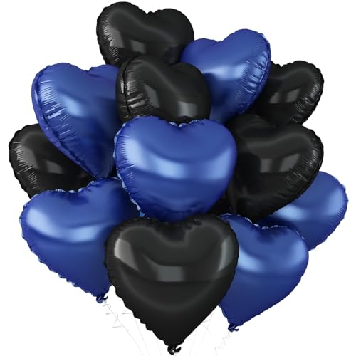 Black Blue Heart Balloons, 12Pcs 18Inch Heart Shaped Balloons - color: Black Blue
