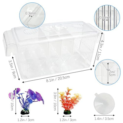 Tfwadmx Fish Breeding Box - 4 Rooms HD Aquarium Breeder with Suction Cups, Baby Hatchery Acrylic Incubator Isolation Box, Artificial Plant for Guppy Hatchery - size: 4 Rooms