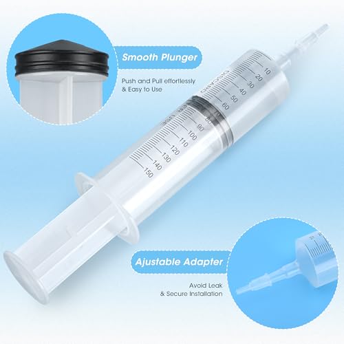 4 Pack 150mL Syringes for Liquid - Large Garden Syringe with Tip Adapter for Liquids, Oil, Watering Plants, Refilling, Measuring, Leak-Proof Design