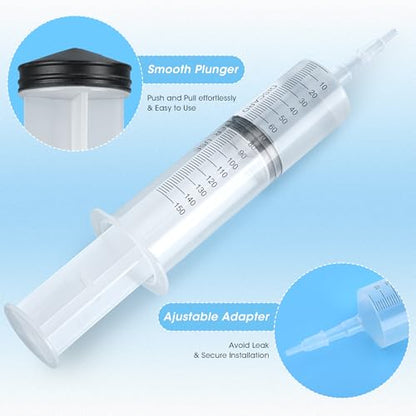4 Pack 150mL Syringes for Liquid - Large Garden Syringe with Tip Adapter for Liquids, Oil, Watering Plants, Refilling, Measuring, Leak-Proof Design