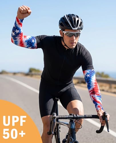 Aueyan Arm Sleeves for Men Women,Cooling Sleeves with Thumb Holes,Funny Sun Protection Arms Cover with Print Pattern - color: Tie Dye Flag