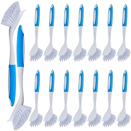 Hsei 20 Pcs Blue Kitchen Scrub Dish Brush Bulk with 11 Inch Anti Slip Handle Cleaning Dish Scrubber with Stiff Bristles Washing Scrub Brushes for Housekeeping for Pots and Pans, Kitchen Sink - color: Blue