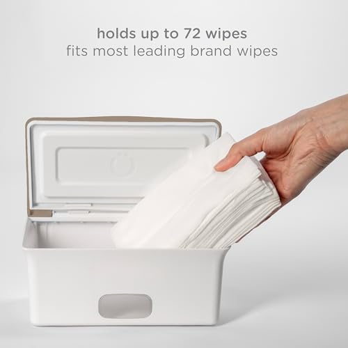 Ubbi Baby Wipes Dispenser with Weighted Plate, Taupe | Rubber Seal Keeps Wipes Fresh, Non-Skid Feet, Holds Standard Pack of Wipes, Baby Changing Station Essential - color: Taupe Wipes Dispenser, size: 1 Count (Pack of 1)