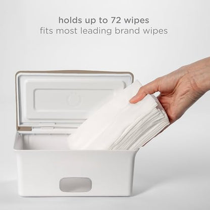Ubbi Baby Wipes Dispenser with Weighted Plate, Taupe | Rubber Seal Keeps Wipes Fresh, Non-Skid Feet, Holds Standard Pack of Wipes, Baby Changing Station Essential - color: Taupe Wipes Dispenser, size: 1 Count (Pack of 1)