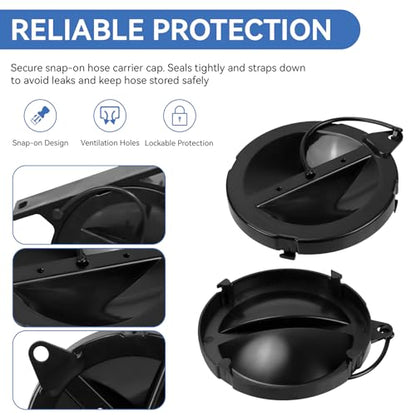 A040338BK Hose Carrier Cap/Strap for Valterra RV Sewer Hose Carrier | Replacement Storage Tube Holder Cover, End Caps with Strap Secure for Camper Waste Water Tank Vent Holder Black, 2 PCS