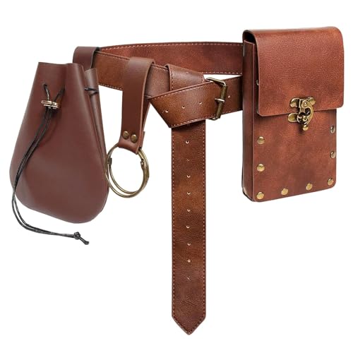 Belt Pouch Waist Bag Fanny Pack Medieval Vintage Leather Pouch Cellphone Holder Holster Carry Belt Purse Pocket Casual Hiking Festival Renaissance Faire Costume Props Travel Wallet (I2-Brown) - color: I2 - Brown