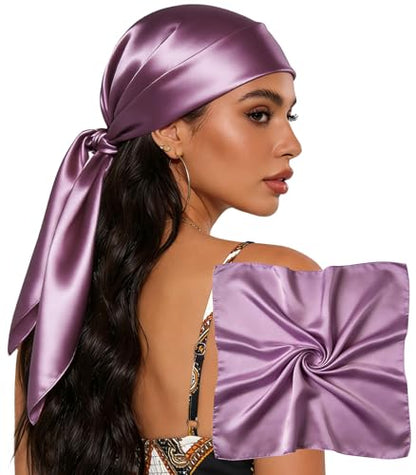 Sumolux Head Hair Scarf for Women 35" Like Satin Silk Scarf Hair Wrapping Night Bandana Large Square Scarves - color: A Solid Rose Purple