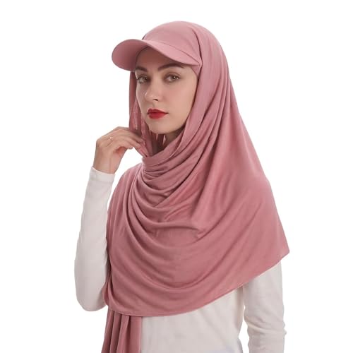 ZLYC Women Muslim Hijab Scarf with Visor Built-in Undercap Sun Protection Headwrap - color: Solid Pink