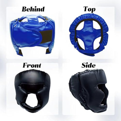 2 Pack Boxing Headgear Equipment for Taekwondo, Sparring, MMA, Muay Thai - Safety Helmet Protective Gear for Men Women Beginners - color: Black,Blue