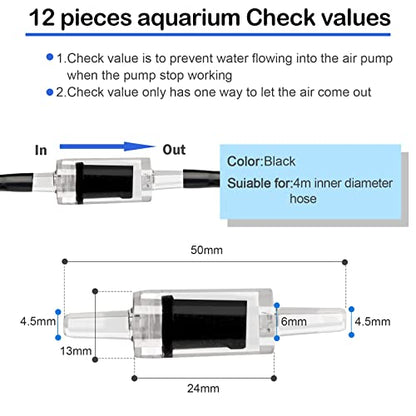 101.7 feet Black Aquarium Airline tubing 12 air Stone for Aquarium 12 Aquarium Check Value for Fish Tank 12 Aquarium Suction Cups 6 Each Aquarium air Controller and I T Hose connectors