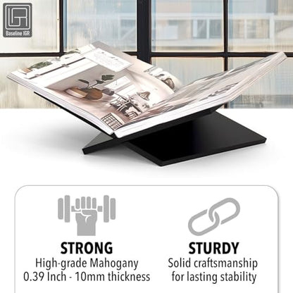 Strong Angled Modern Wood Book Stands for Display - Large Bookstand- 12.5" x 9.5" x 5.5" Wooden Bible Stand Display, Book Opener Holder - color: Black Wood, size: Large