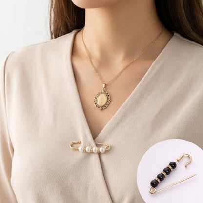 Fumwase 12PCS Faux Pearl Brooch Pins for Women Fashion Safety Sweater Shawl Clips Clothing Accessory Set Pearl Rhinestones Brooches for Scarves Blouses Dresses