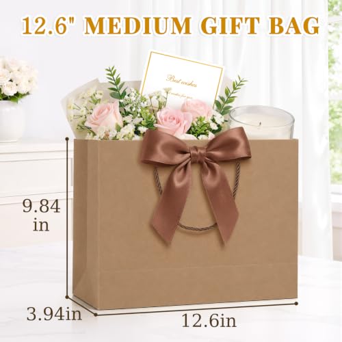 ANZNKU 2PCS Gift Bags 12.6" Medium Brown Gift Bags with Handles 4 Tissue Paper 2 Ribbons 2 Cards, Kraft Paper Gift Bag for Men Women Wedding Bridal Baby Shower Birthday Graduation Present Party Favors - color: Kraft Brown