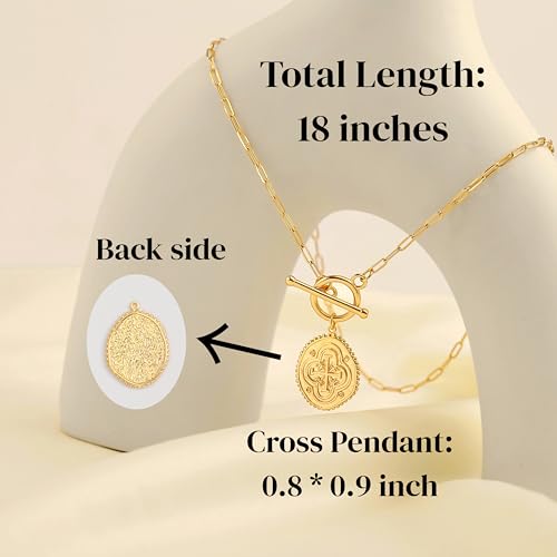 POTESSA 18K Gold Plated Pendant Necklace Medallion Coin Heart Y Shaped Chain Toggle Necklace for Women Jewelry - color: Cross
