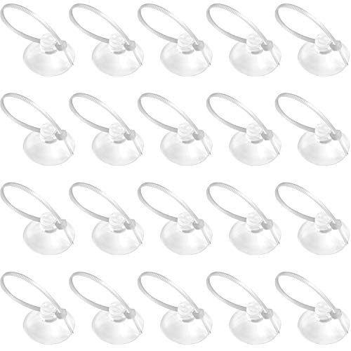 FEBSNOW Aquarium Suction Cups with Ties, Fish Tank Plant Holders | 20 Pack Clear Suction Cups, 30 Pcs Adjustable Cable Ties, for Aquarium Fish Tank Plants Moss Shrimp Nest, Strong Grip Hold