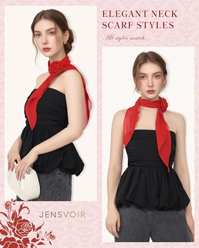 Chiffon Scarf for Women, Removable Flower Neck Scarf Light Soft Fashion Rose Scarves Versatile Headband or Hair Band - color: Red