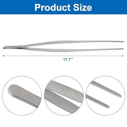 Hordion 2Pcs 11.7" Thumb Forceps Stainless Steel Hobby Tweezers Blunt Serrated Tips Long tweezer - size: 11.7"