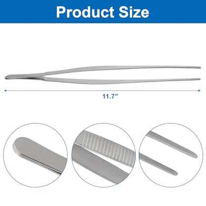 Hordion 2Pcs 11.7" Thumb Forceps Stainless Steel Hobby Tweezers Blunt Serrated Tips Long tweezer - size: 11.7"