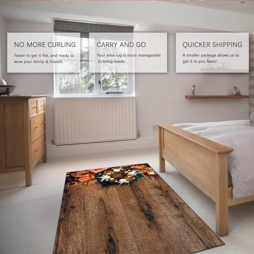 Merry Christmas Rugs Kitchen Christmas Garland Gift Candy Cane Floor Mat Biscuit Wood Farmhouse Rugs for Kitchen with Rubber Backing 3'x5' - size: 3'x5'