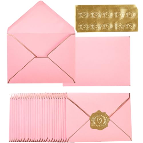 100 Pack A7 Envelopes 5x7 Pink Gold Border 5.32x7.28 Inches - color: Pink, size: 5.32 x 7.28 Inches