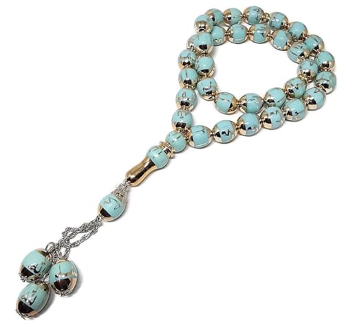 Muslim Tasbih Prayer Beads 33 Rosary AMN-445 Islam Prayer dhikr Misbaha with Allah Muhammad Arabic Names Printed Islamic Religion Eid Ramadan Gift - color: Aqua