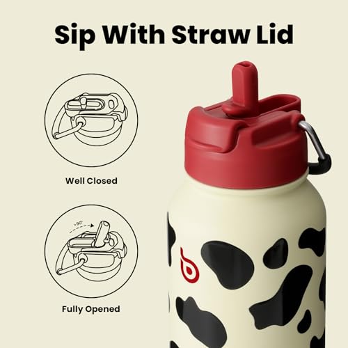 BOTTLE BOTTLE 32oz Insulated Water Bottle with Pill Box | Stainless Steel,Sport Water Bottle, with Straw Dual-use Lid and Pill Box, Design for Gym - color: cow
