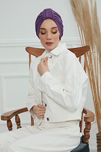 Aisha's Design Instant Turban Plain Cotton Scarf Head Wrap Lightweight Hat Bonnet Cap for Women - color: Purple
