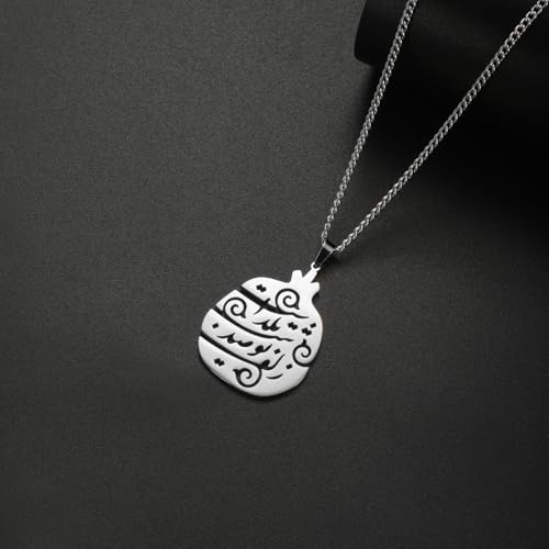 Persian Pomegranate Life is Beautiful Necklace Inspirational Iranian Calligraphy Pendant Muslim Amulet Jewelry Iran Souvenir Gift for Women - color: silver
