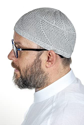 ihvan online Turkish Muslim Lux Knitting Kufi Hats for Men, Taqiya, Takke, Peci, Islamic Caps, Islamic Gifts, Standart Size - color: Grey