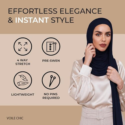 Slip-on Instant Premium Jersey Hijab Head Scarf Wrap for Muslim Women Made in Turkey - color: Navy Blue, size: Pack of 1