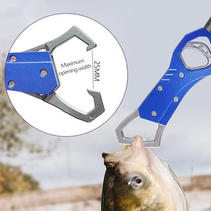 Eupheng 11.8'' Heavy-Duty Fish Gripper with Scale Rustproof Aluminum Body, Non-Slip Rubber Handle, Built-in Weight Estimator & Wrist Lanyard - color: Blue