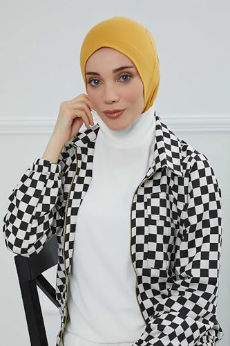 Aisha's Design Instant Turban 95% Cotton Head Scarf Headwear Combed Cotton Ninja Cap, Slip on Jersey Hijab - color: Mustard Yellow