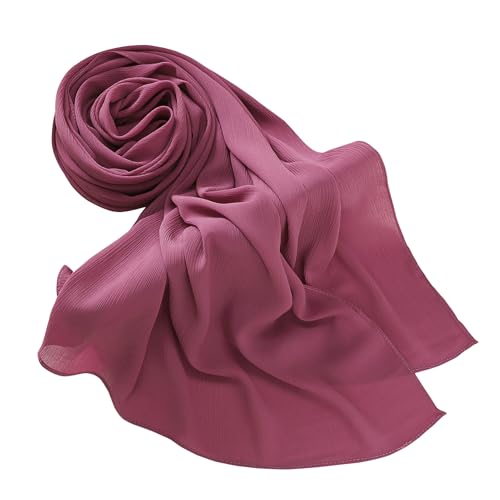 Premium Long Crinkle Chiffon Hijab Scarf for Women, Very Soft Muslim Head Scarfs - color: Bean Paste Pink