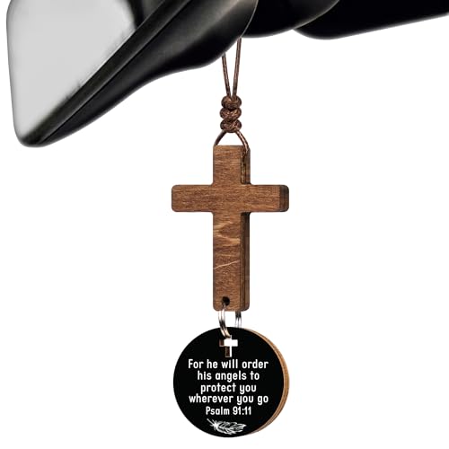 Christian Gifts for Men, Cross for Car Accessories for Men - color: Psalm 91:11 (Black)