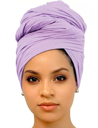 Harewom Head Wraps for Black Women Stretch Head Scarf Long African Hair Wraps Turban Headwraps Jersey Headbands - color: 1pcs -Lavender