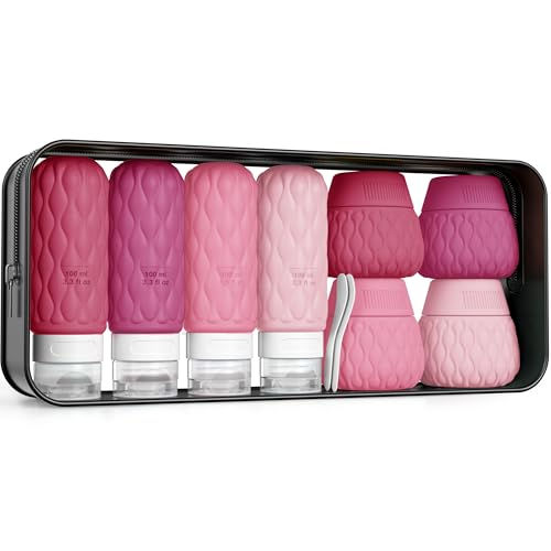 Travel Bottles for Toiletries Silicone Travel Size Containers 3.4oz 1.7oz - color: Berry Gradient-3.4oz/1.7oz