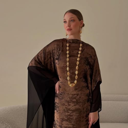 Kaftan Abaya Dubai Style Abaya Daily Smooth Flowy Muslim Dress Women Clothes - color: Brown