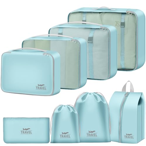 Packing Cubes for Travel 8 Set Luggage Organizer Bags - color: Upgrade Blue, size: 8 Set