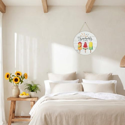 Smile Summer Welcome Wooden Decorations, Fruit Ice Pop, Farmhouse Hanging Door Decor for Holiday Home Accent - style: Ice Pop