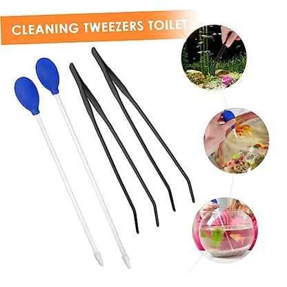 4pcs Aquarium Cleaning Tools Feeder Tweezers and Pipette Dropper for Fish Tank Maintenance and Waste Removal for Aquatic Plants and Pets