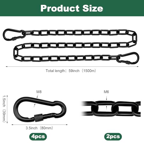 59inch Adjustable Welded Steel Chain with 4 Clasps, Corrosion-Resistant Coating for Swing, Boxing Bag, Sunshade Sail - size: 59inch