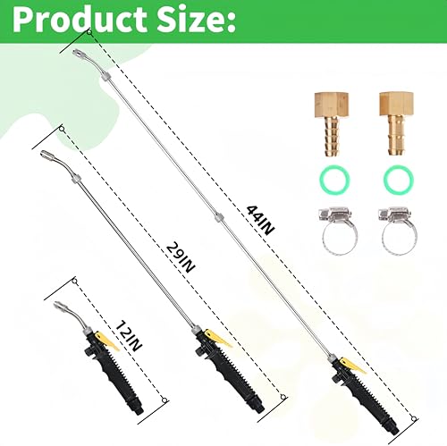 Universal Replacement Sprayer Wand, Stainless Steel with Shut Off Valve, Metal Finish, 1/4" & 3/8" Brass Fittings, Garden Spray Nozzle Set with Hose Clamps & Teflon Tape (29'' Sprayer Wand) - style: 29'' Sprayer Wand