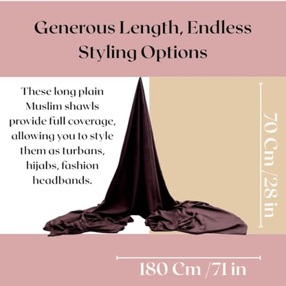 Premium Bamboo Jersey Hijab Scarves -Turban Head Wraps for Women, Fashion Headbands Long Plain Muslim Shawls - color: Coffee Brown