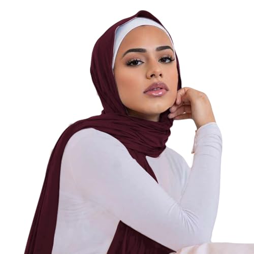 Hijab Scarf for Women Soft Cotton Muslim Jersey Hijab Head Wrap Scarves Fashion Long Scarf Shawls - color: Coffee