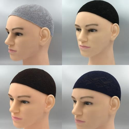 Kufi Hat for Men, Islamic Muslim Prayer Cap, Breathable Cotton Skull Cap, Traditional Taqiyah Takke, Crochet Cap - color: White
